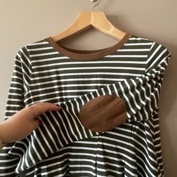 Women's S Umgee Striped Dress Black White Long Sleeve Elbow Patches - Picture 4 of 7